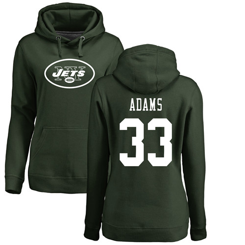 New York Jets Green Women Jamal Adams Name and Number Logo NFL Football 33 Pullover Hoodie Sweatshirts